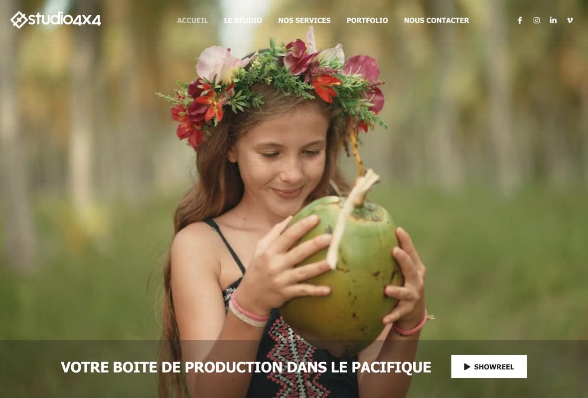 Page d'accueil du site vitrine studio4x4.nc