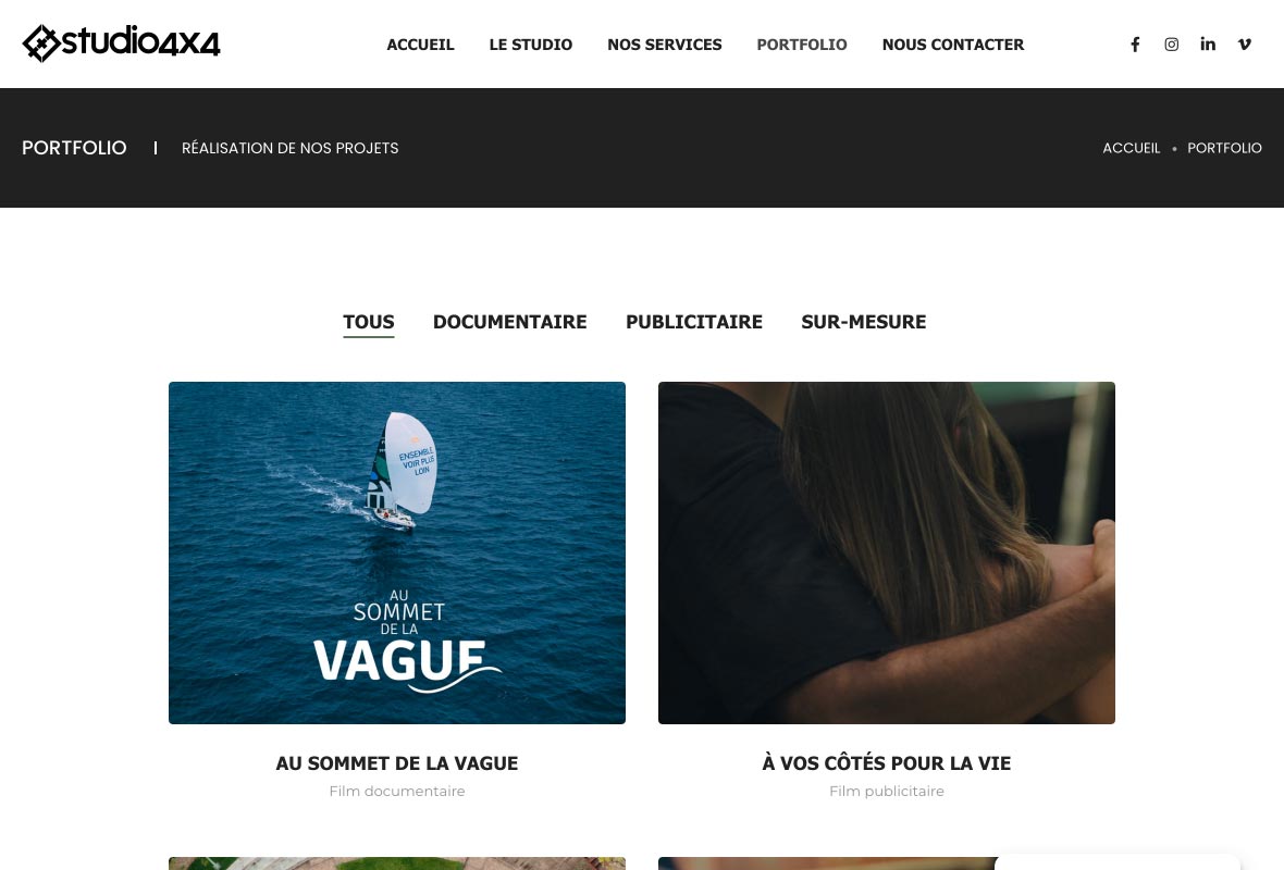 Page portfolio du site vitrine studio4x4.nc