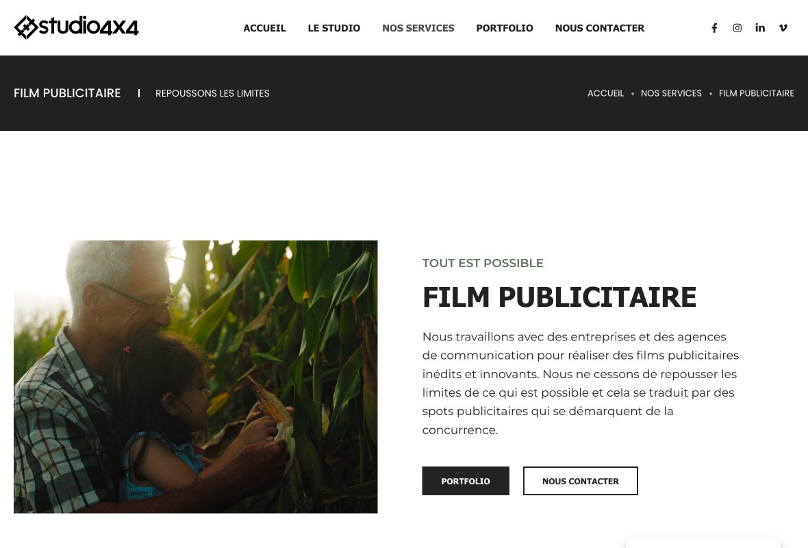 Page d'un service du site vitrine studio4x4.nc