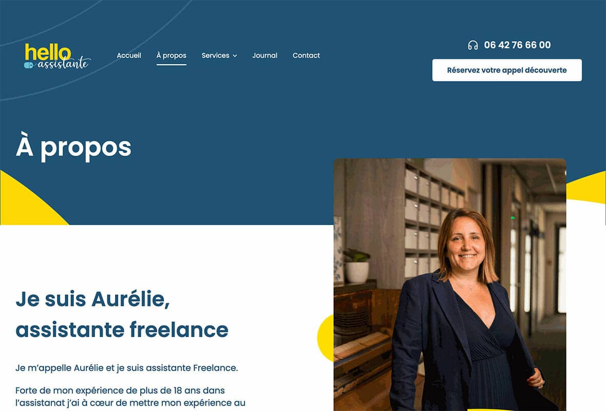 Page à propos du site vitrine hello-assistante.fr