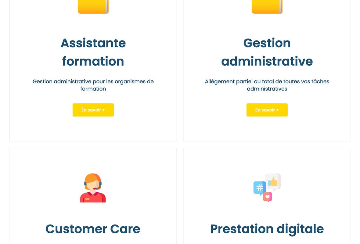 Page des services du site vitrine hello-assistante.fr