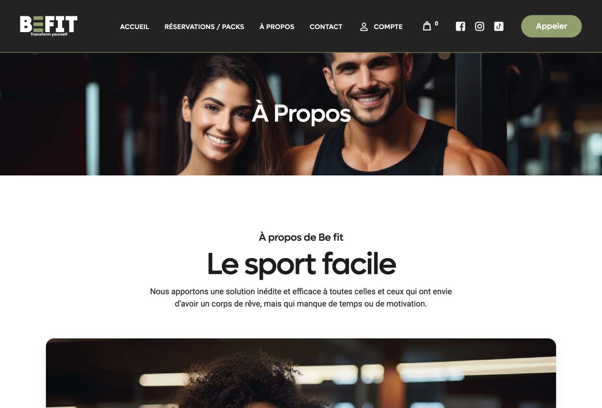 Page à propos du site de réservation befit.nc