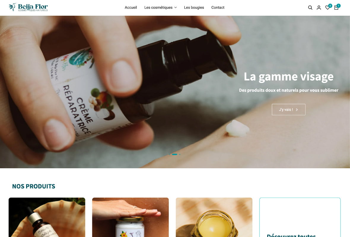 Page d'accueil du site e-commerce beija flor nc