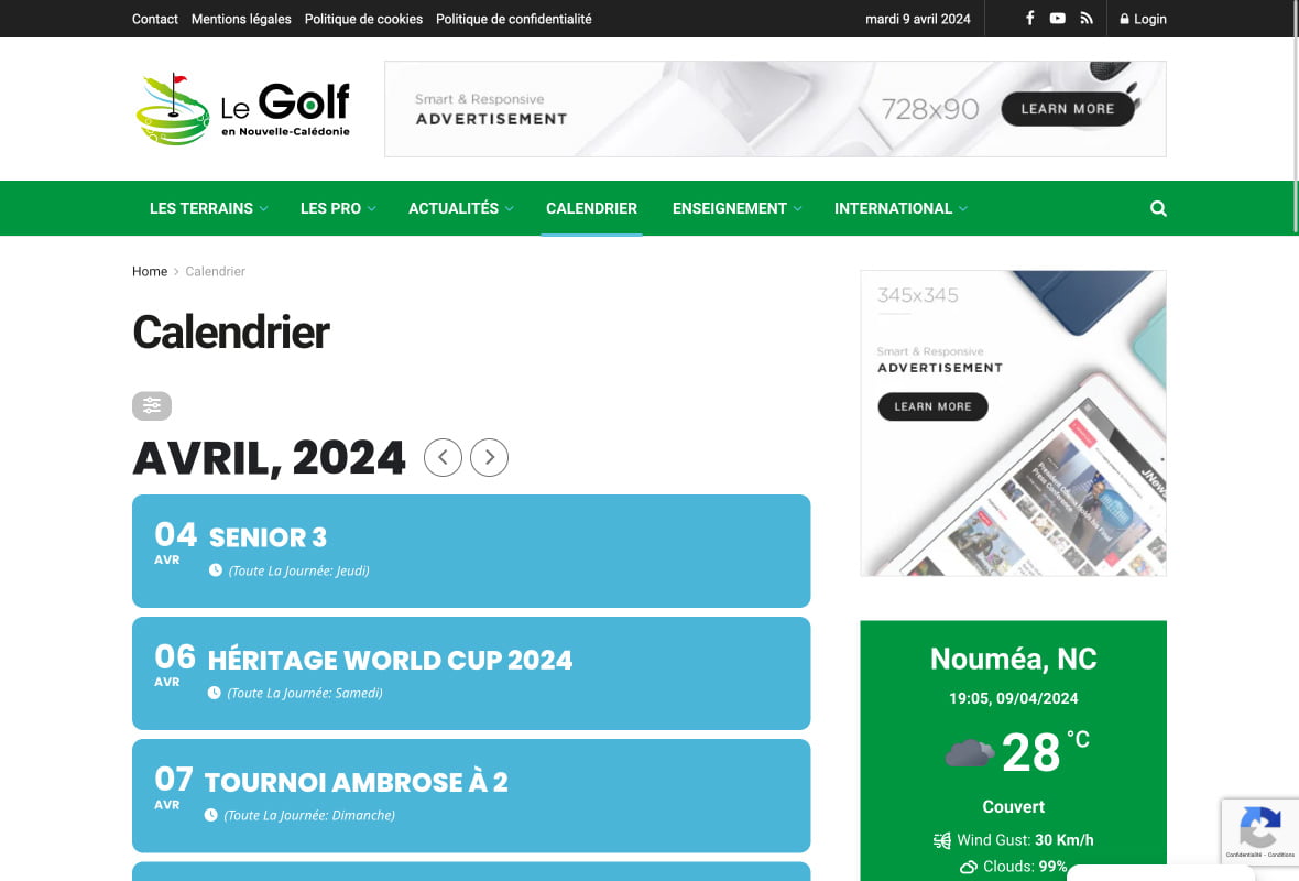 Page du produit du site de réservation befit.nc