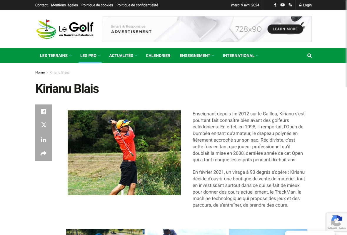 Page de la boutique du site de réservation befit.nc