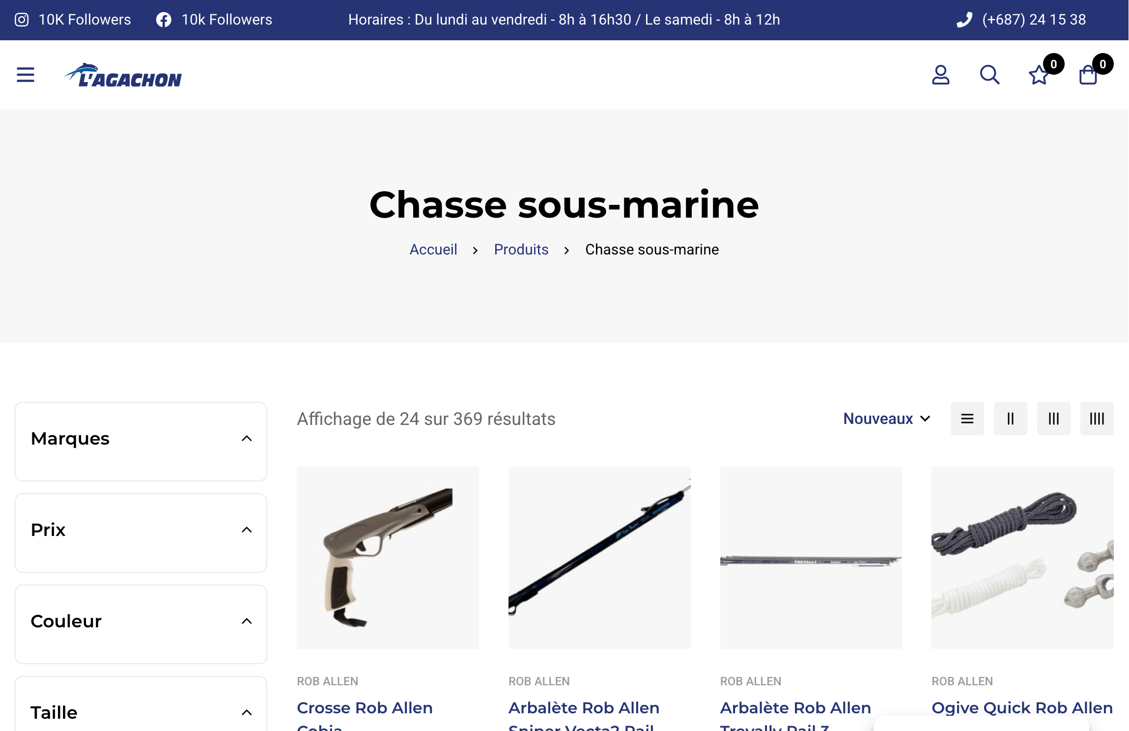 Page chasse sous-marine du site de pêche lagachon.nc