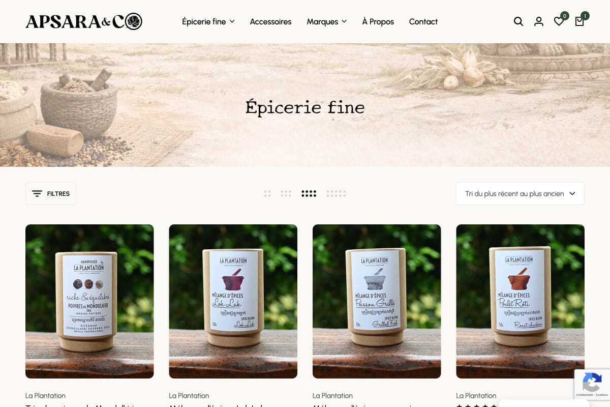 Page des collections du site apsaraco.com