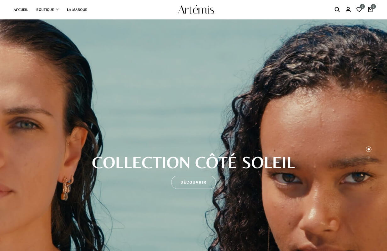 Page d'accueil du site e-commerce de bijoux et accessoires artemis-bijoux.nc